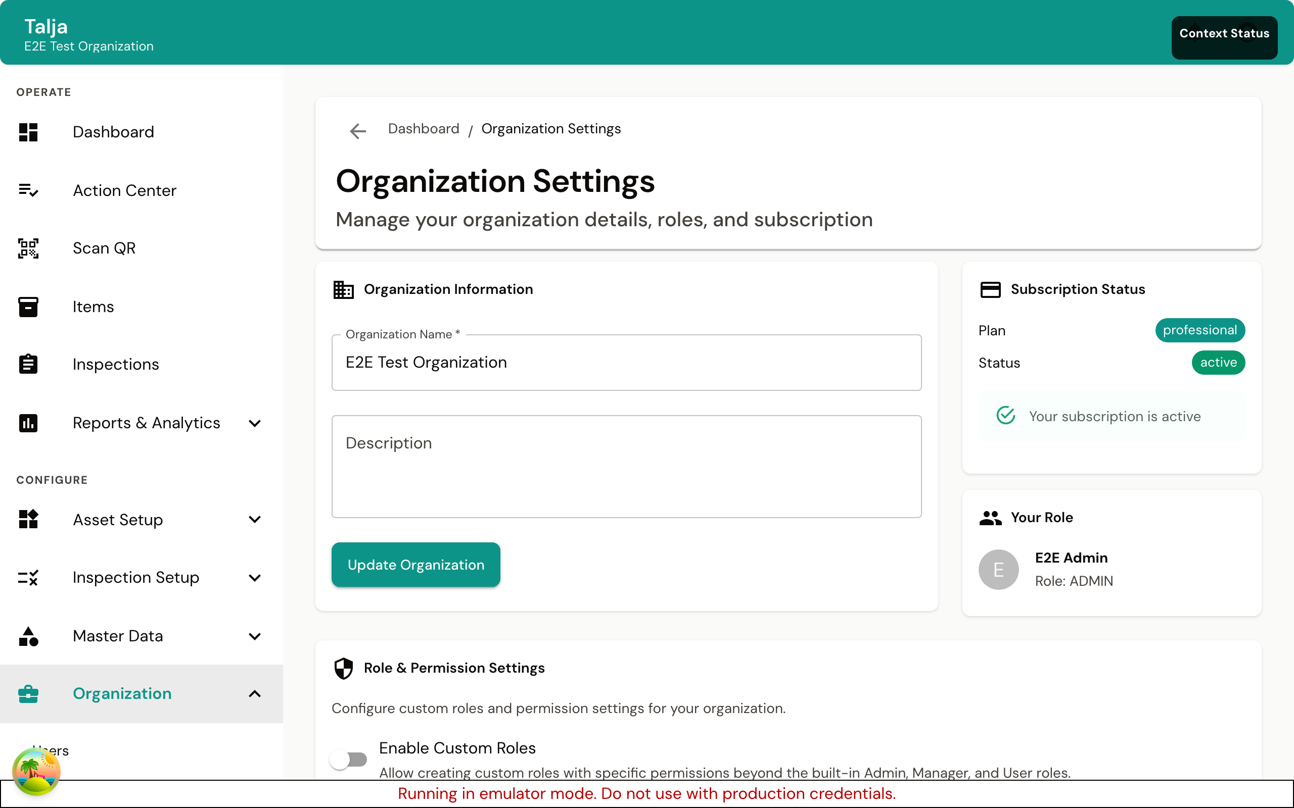 Permissions overview showing role-based access control settings